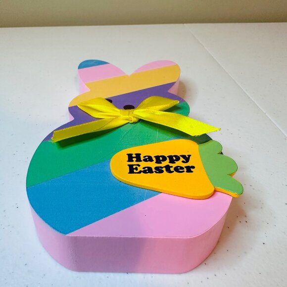 Striped Peep Easter bunny block decoration HAPPY EASTER spring Easter decoration - Picture 11 of 11